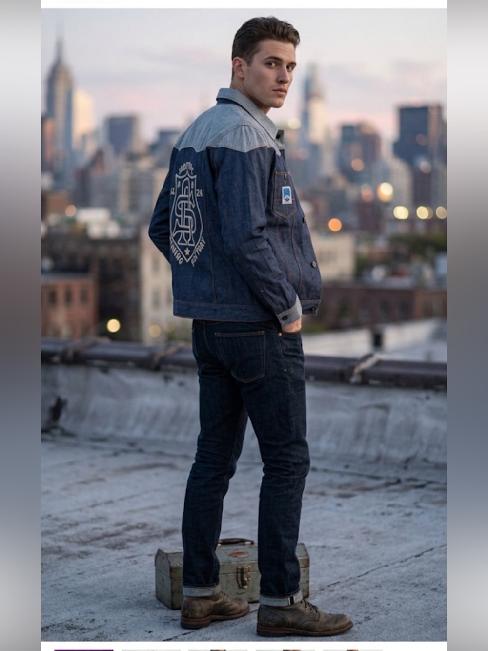Sabit NYC Jean Pinstripe Embroidered Western‎ Snap Button Jacket XL